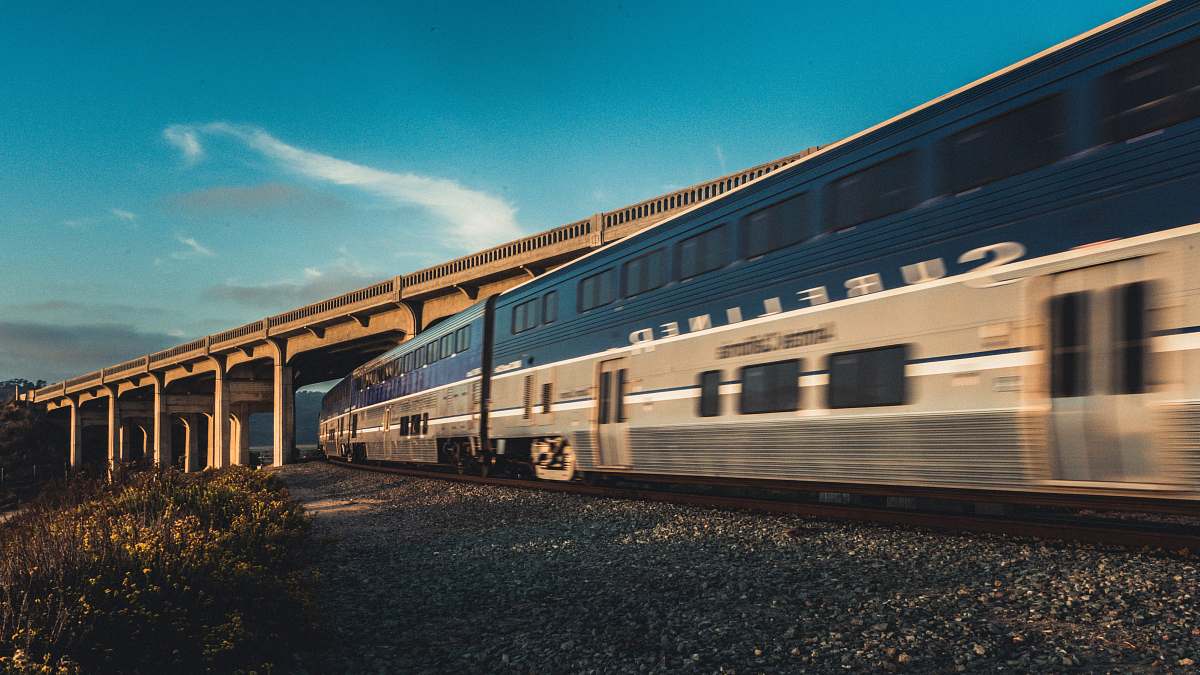 transportation white and blue train vehicle
